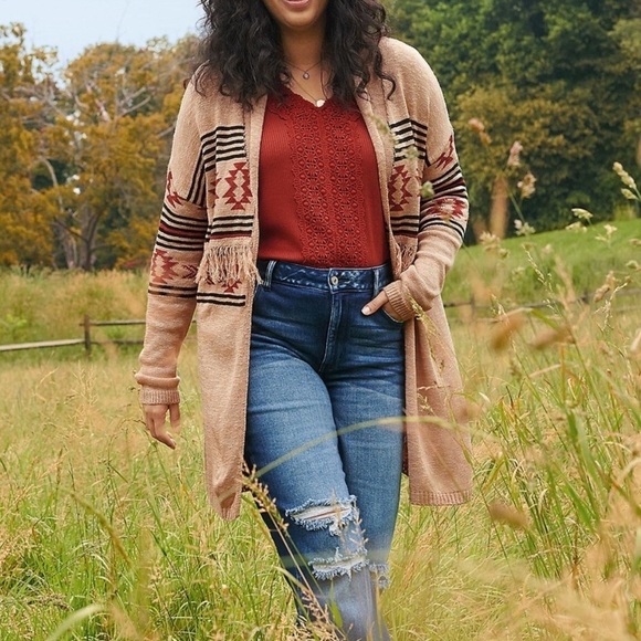 MAURICES Geo Duster Fringe Cardigan size 2X - Picture 1 of 14